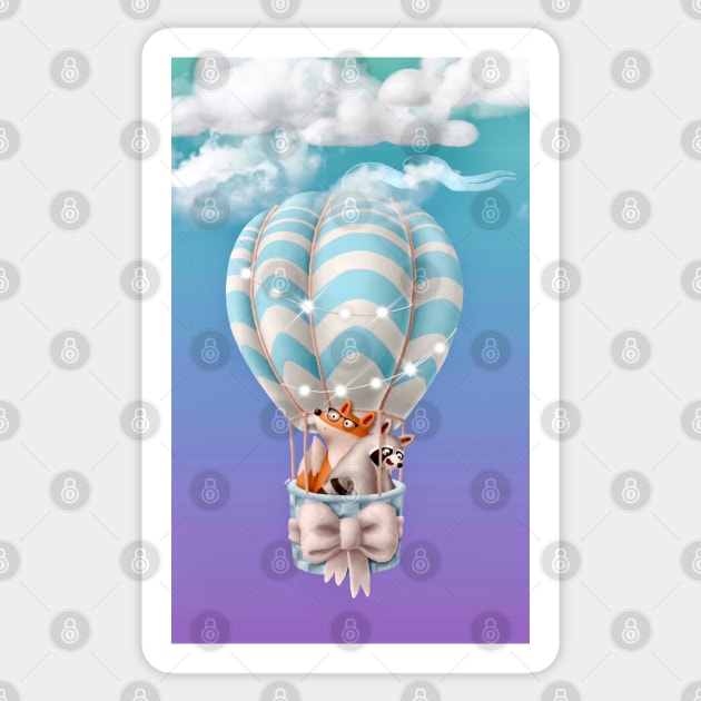 Cute Raccoon Hot Air Balloon Pattern Print Backpack main image 0